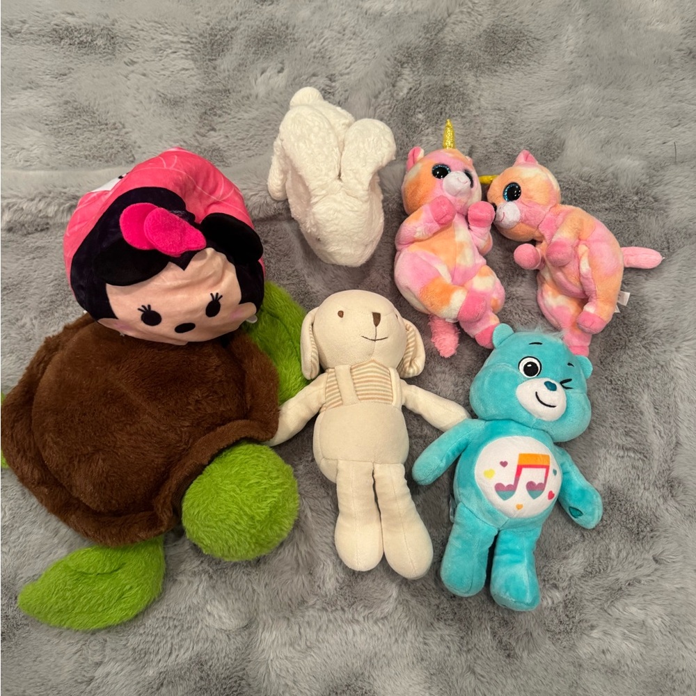 Colorful Plush Toy bundle beanie babies Minnie Mouse care bear bunny & more
